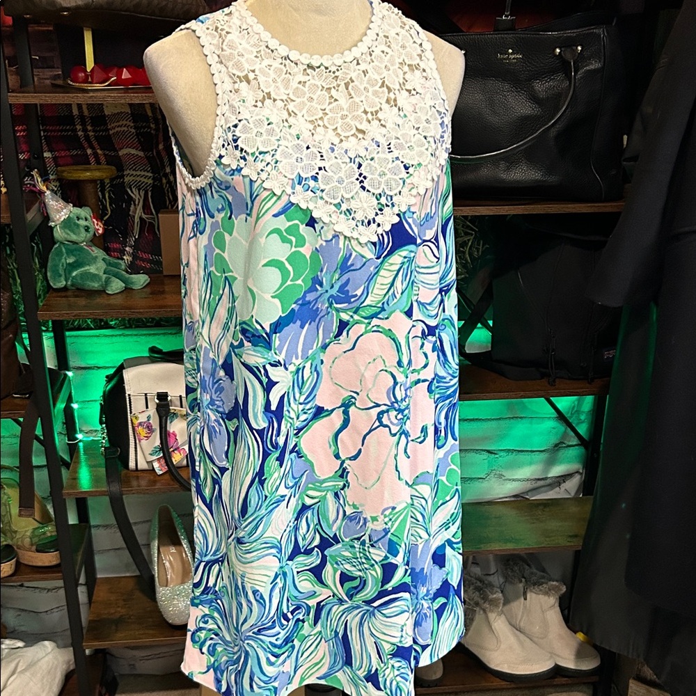 Lilly Pulitzer Blue and Green Floral Midi Dress